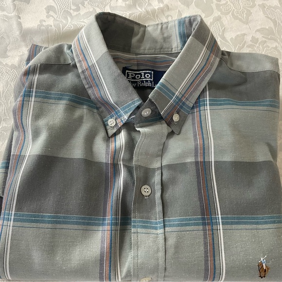 Polo Ralph Lauren Men's Size 20 Blue Grey L/S Button Down Shirt Small Pony - Picture 2 of 9